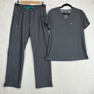 FIGS Scrub Set Catarina Top Kade Pants Women's sz Small Graphite Grey